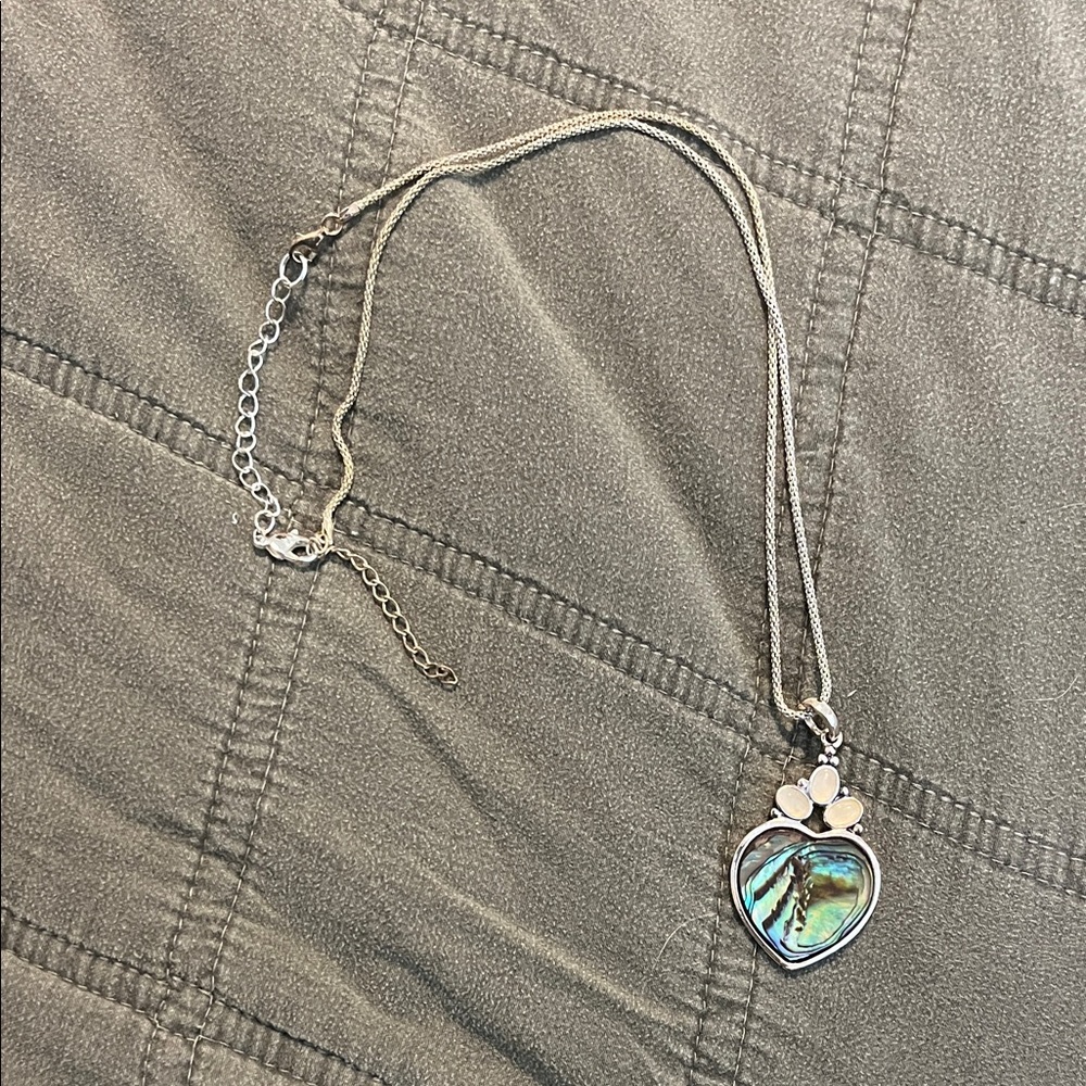 Silver Heart Pendant Necklace with Abalone Inlay